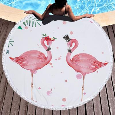 China QUICK DRY Custom Flamingo Printing Universal Adults Kids Round Beach Towels With Tassels for sale