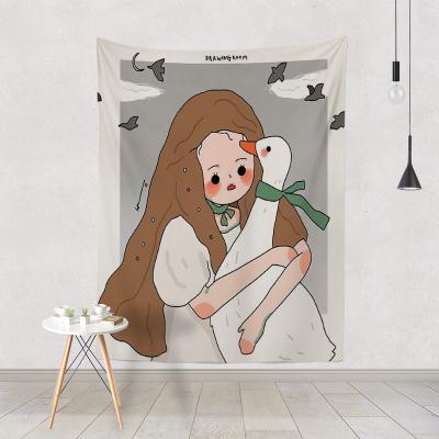 China Simple Washable Tapestry INS Illustration Style Digital Printing Peach Skin Printed Wall Hanging Decorative Home Living Room For Kids for sale