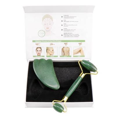 China Hand-held Hot Selling Paper Boxed Face Donglin Natural100% Pure Anti Aging Gua Sha Jade Roller Facial Massager Gift Set for sale