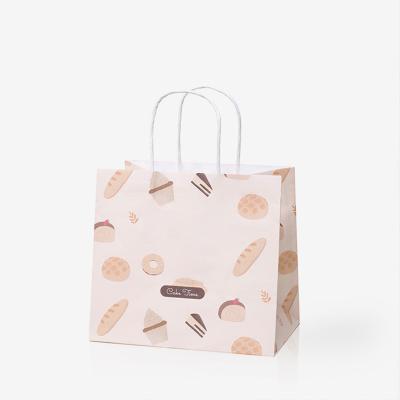 China Recycled Materials Restaurant Takeout Bag Bakery Food Takeaway Fast Food Kraft Paper Bag With Flat Handle for sale