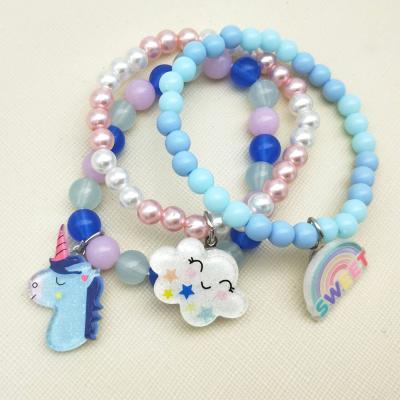 China Handmade Kid Children Beads Bracelets Bangles with Mermaid/Rainbow/Clouds Dangle Charm Beaded Bracelets for sale