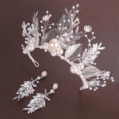 China Indian Queen Crown Set Crystal Femtindo Crystal Bridal Wedding Jewelry Main Wear Pieces with Leaf Earrings for sale