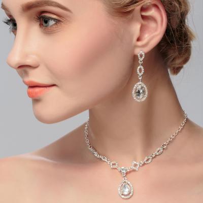 China CLASSIC Zircon Wedding Jewelry Sets Graceful Crystal Necklace Earrings Set With Tears For Bridesmaids Weddings Prom for sale