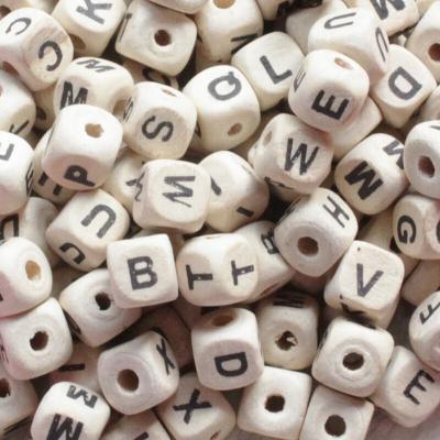 China Other Square Alphabet Beads Natural Beech Wood Letter Beads For Jewelry Toys Making DIY Baby Necklace 10mm for sale