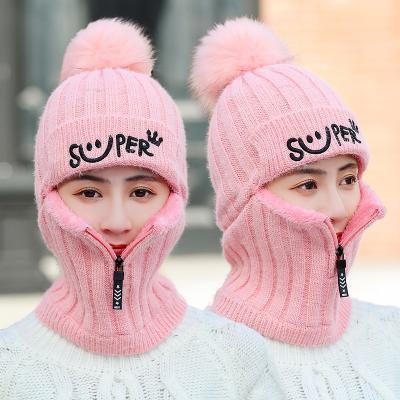 China COMMON Winter Hat For Women Girls Super Smiling Knitted Wool Hat With Cute Earrpad Balls Hats for sale