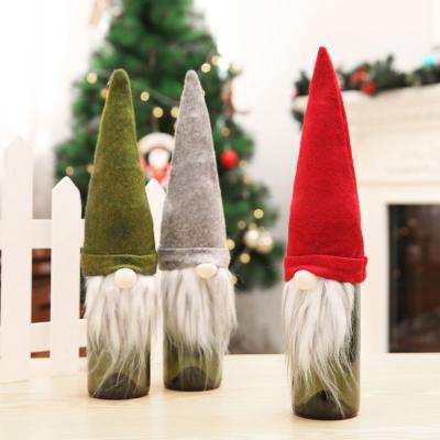 China Fabric Santa Wine Bottle Cover Gift Bag, Gnome Bottle Topper Cover for Christmas Holiday Table Decorations for sale