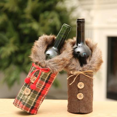 China Fabric Red Wine Bottle Cover Bags Plaid Christmas Decoration Plaid USA for sale