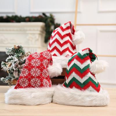 China Acrylic High Quality Knitted Striped Christmas Hat Santa Claus Hat Adult Soft Plush Wool Hat Holiday Decorations for sale