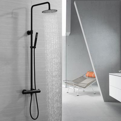 China Modern Black Thermostatic Functional Stainless Steel Bathroom Rainfall 3 Functions Shower Curtain Set for sale