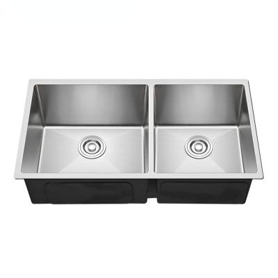 China Without Faucet Wholesale OEM Customized Hand Made Double Bowl SUS304 Kitchen Sink for sale