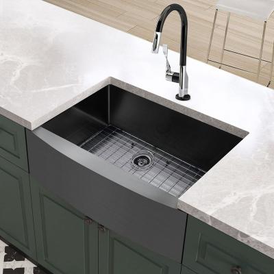 China Without Faucet Black Drawer Design Workstation Workstation Front Stainless Steel Single Bowl Farmhouse Kitchen Farmhouse Sink Handcrafted Basin for sale