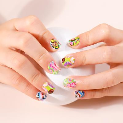 China Easy Apply Cute Design Pink And Blue Color Fake Nails For Kids for sale