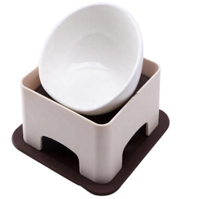 China Large Factory Supplied Sustainable Beveled Pet Bevel Bowl Printed White Ceramic Dog Food Feeding Bowl for sale