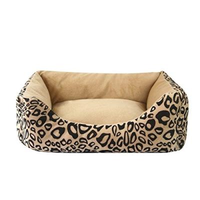 China Sustainable Wholesale Pet Accessory Leopard Printed Short Fleece Memory Foam Covered Canvas Cheap Dog Bed For Europe Accessories for sale