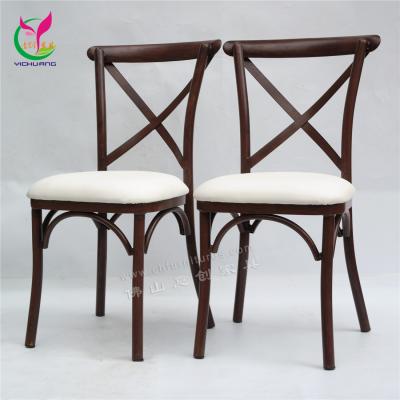 China Modern Factory Outdoor Events Dining Chairs Hotel Brown Wooden Imitation Cross Back Wedding Chair for sale