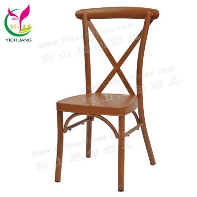 China Wholesale Hotel Chair Hotel Wedding Furniture, Cheap Luxury Gold Metal Wood Back Aluminum Wedding Reception Chair With Stackable for sale