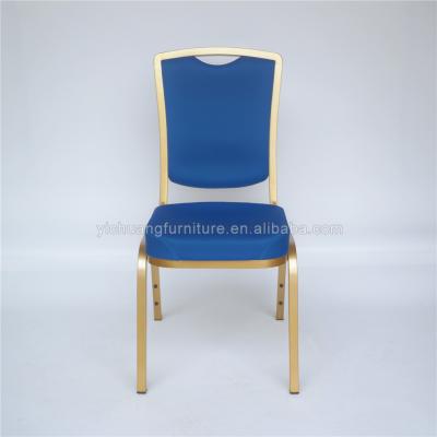 China Modern Banquet Room Chair Aluminum Gold Stacking Hotel Navy Blue Dining Chairs Modern for sale