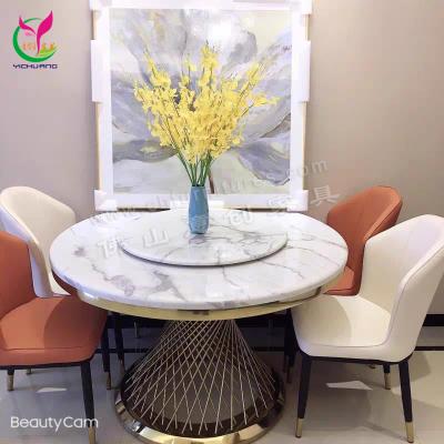 China Modern Luxury Home Dining Hotel Events Round Stainless Steel Marble Dining Table for sale