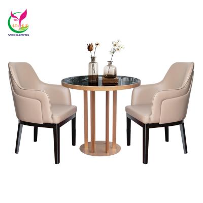 China Modern Gold Small Luxury Metal Round Restaurant Cafe Marble Table Set for sale