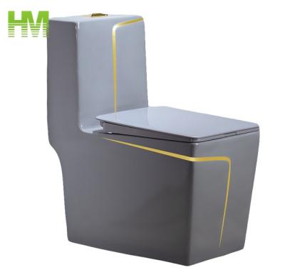 China Double-Flow Factory Supply One Piece Ceramic Toilet Seat Gray Wc With Gold Line Decoration for sale