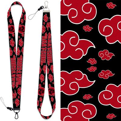 China Red Polyester Anime Akatsukied Cloud Pendant Lanyard Keychain Itachied Uchihas Logo Keychain Mobile Phone and ID Card Accessories for sale