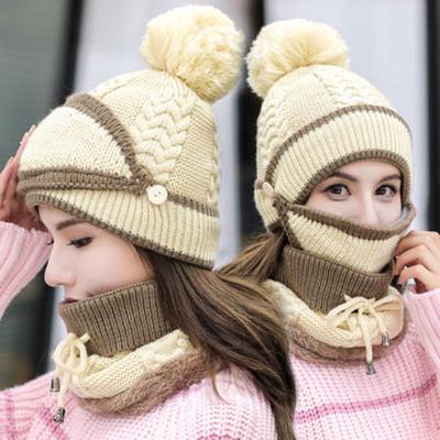 China COMMON Warm Women Winter Hat Face Mask Scarf Set Lady Warm Beanie Outdoor Snow Knit Warm Hat Adult Windproof Cap for sale