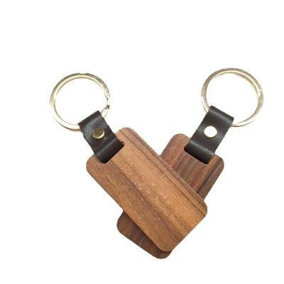 China Wood Leather Ring Key Chain Can Carve Writing Rectangular Wood Piece Printed Pendant Key Ring for sale