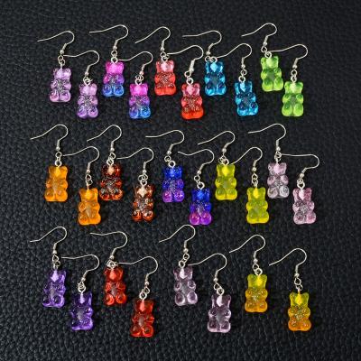 China Mini Gummy Bear Earrings Minimalism Romantic Cute Cartoon Bear Ear Hooks Multicolor Bear Pendant Earrings for sale