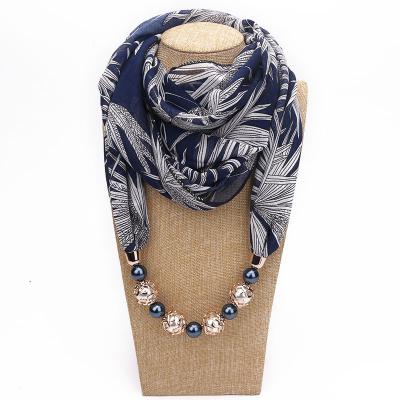 China Multi Style Decorative Chiffon Jewelry Necklace Resin Beads Pendant Foulard Femme Head Scarves Hijab Scarfs Women Scarf for sale