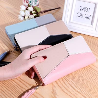 China 2021 Popular Brand Luxury Geometric Women Leather Long Zipper Coin Clips Tassel Design Female Clutch Wallet Money Credit Card Holder for sale