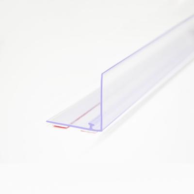 China With Plastic Clear PVC L Shape Front Riser Shelf Foam Strong And Durable Strip Management For Supermarket Pusher Divider Rail T Rail Adhesive Front Stopper for sale