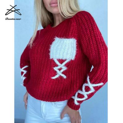 China Christmas Warm Ladies Breathable Sweaters Autumn Winter Casual Loose Long Sleeve Knitted Women's Pullover Sweaters Tops for sale