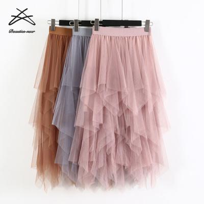 China 2022 New Breathable Women Fashion Lace Mesh Ladies Long Cake Skirt Girls' Fashion Skirt Layers Long Midi Skirts for sale