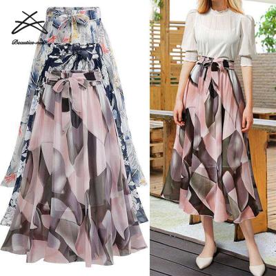 China 2022 New Women Spring Floral Casual Skirts Breathable Casual Ladies Fashion Chiffon A Line Skirt for sale