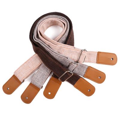 China Wholesale high quality Simpified ramie cotton ukulele strap with genuine leather ends for sale