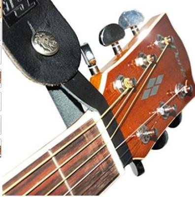 China Acoustic Guitar Accessories Guitar Strap Hook Guitar Head Stock Black Leather Strap for sale