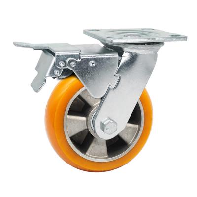 China 6x2 Inch Round Pu Wheels Swivel Lock Heavy Duty Industrial Trolley Wheels Aluminium Core for sale