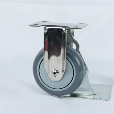 China 100mm Silent Polyurethane Wheels Rigid Plate Stainelss Steel PU Castors With Dust Covers for sale