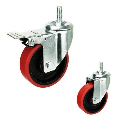 Κίνα Smooth PU Iron 4 Inch Medium Duty Ball Bearing Swivel Stem Caster Wheel With Lock προς πώληση