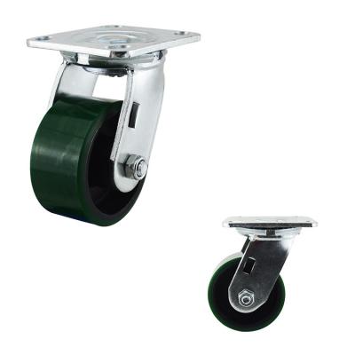 China Polyurethane Heavy Duty Casters  /  Iron Pu Caster Wheel Long Lasting Dual Ball Bearings for sale