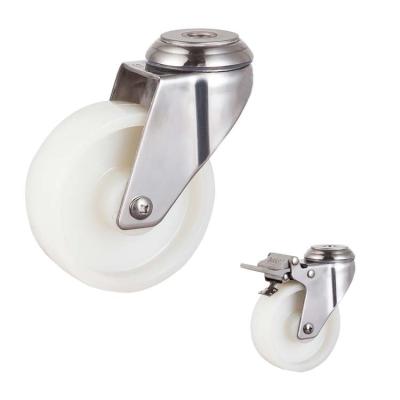 China 4 Inch White Nylon Solid Bolt Hole Rotating Head Medium Duty 304SS Steel Swivel Casters for sale