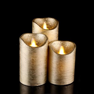 China Christmas Gold Remote Control Wax Led Pillar Candles for sale