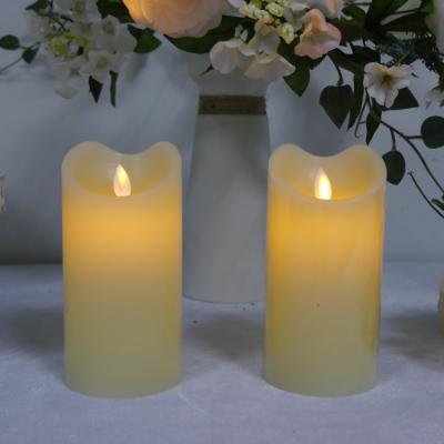 China Flame LED Pillar Wax Candle Remote Control Heart Shaped Dancing Ivory Set for sale