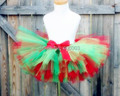 China Holiday HOT SALE Girls Breathable Santa Baby Fluffy Christmas Tutu Skirt Red and Green Ribbon Tutu for sale