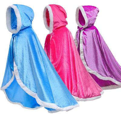 China Velvet Snow Queen Girl's Cape Dress Up Christmas Costume Princess Elsa Anna New Year's Costume Coated Cape Kids For Girl for sale