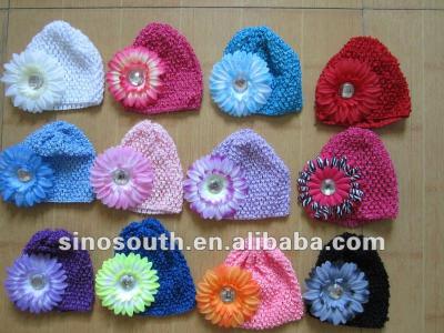 China Wholesale Striped Baby Hat Crochet Clog with Daisy Flower for sale