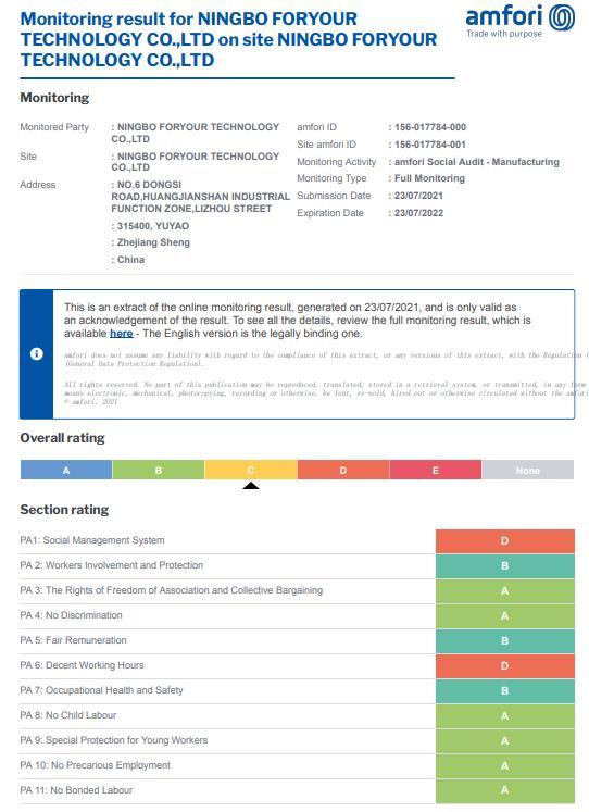 BSCI - Ningbo Foryour Technology Co., Ltd.