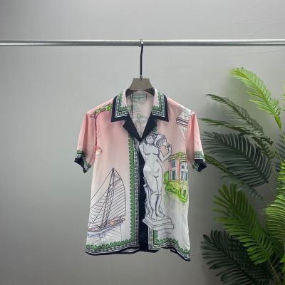 China 2022 Summer New 3D Digital Printing T-shirt Lapel Open Liner 3d Shirt Anti-pilling Printing Chinese Style Gray Turn-Down Short Sleeve Collar S for sale