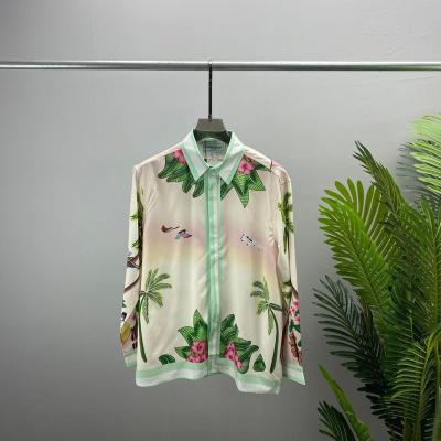 China New 3D Style Autumn And Winter Printing T-shirt Lapel Shirt LiningLong Digital Open Sleeve Shirt Silk Satin Chinese Style Anti-pilling for sale