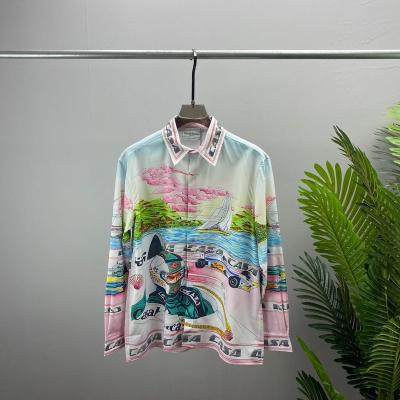 China New Style 3D Autumn And Winter Print T-shirt Lapel Long Shirt Digital Open Lining Anti-pilling Sleeve Turn-down Collar Silk Satin Shirt for sale